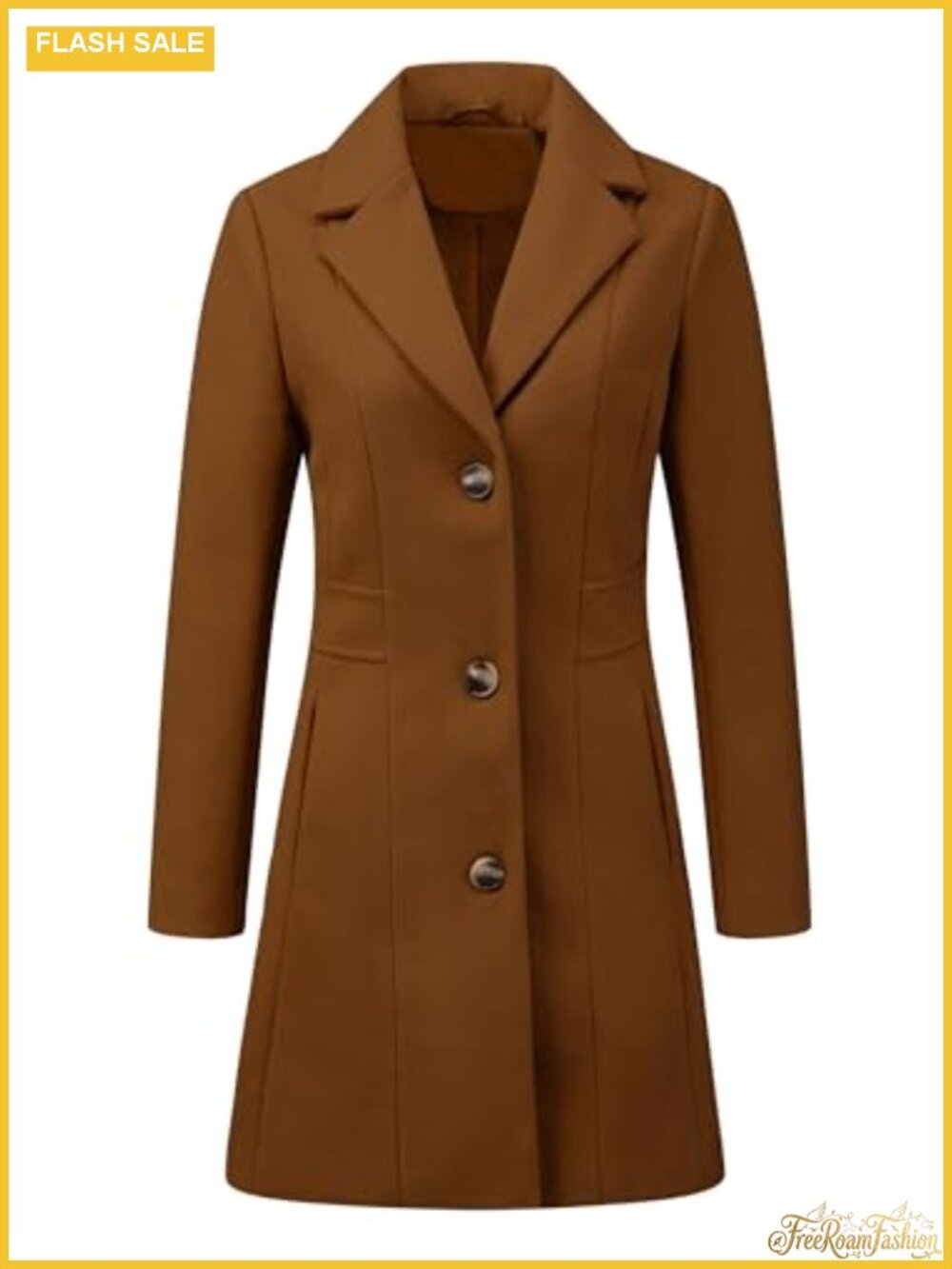 Womens Wool Pea Coat Winter Elegant Long Overcoat Single Breasted